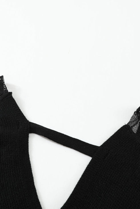 Sexy V Neck Surplice Hollow-Out Sweater With Lace Sleeves